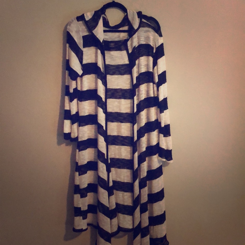 A striped long sweater